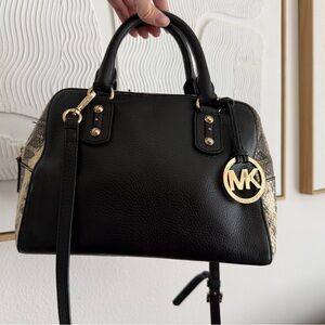 Michael Kors Black Leather Satchel with Snakeskin Panels